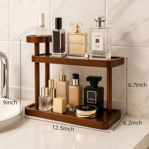 Bamboo Cosmetic Organizer 3 Tier Desktop Storage Rack For Makeup Perfume Lipstick Eco Friendly Multipurpose Organization - Product Image 2
