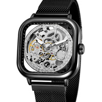 Montre mécanique automatique pour homme avec logo personnalisé, squelette doré, bracelet en maille en alliage lumineux