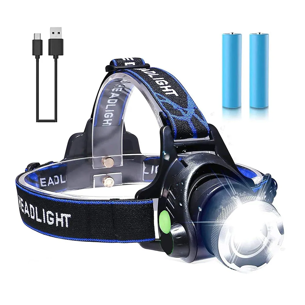 Lanterna poderosa recarregável com zoom de alta potência, lâmpada de cabeça, farol T6 LED barato à prova d'água para pesca em acampamento