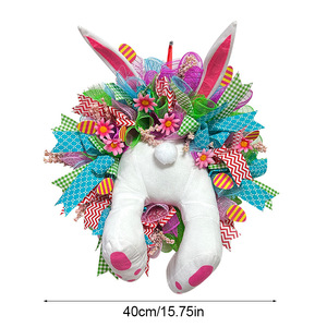 พวงหรีดกระต่ายขโมยไข่อีสเตอร์ พร้อมพวงมาลัยไม้กางเขน ของตกแต่งบ้าน งานแต่งงานฤดูใบไม้ผลิ รูปทรงกระต่ายการ์ตูน ของประดับตกแต่งงานปาร์ตี้ - Product Image 4