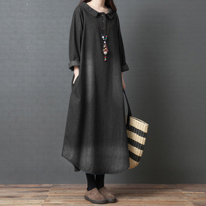 Robe longue en jean oversize pour femme <span class=keywords><strong>grande</strong></span> <span class=keywords><strong>taille</strong></span>, à manches longues, délavée, style <span class=keywords><strong>tunique</strong></span> décontractée pour l'automne 2026 - Product Image 4
