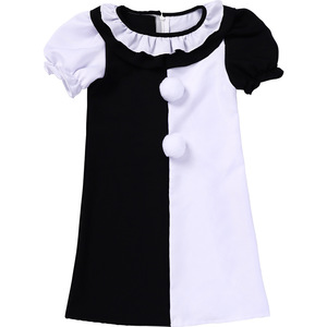 Combinaison de cosplay de clown pour enfants, costume noir et blanc à manches pompons, taille 5-7 ans, pour Halloween, jeux de rôle et spectacles sur scène - Product Image 3