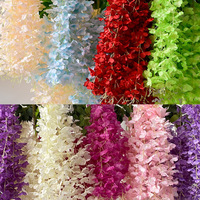 Tanaman rambat sutra buatan, tumbuhan bunga Wisteria 6 daun langit-langit Violet untuk pernikahan wisuda dalam ruangan luar ruangan, tanaman rambat dekorasi tahan lama
