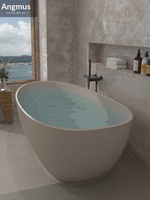Baignoire artistique en travertin de style Wabi-Sabi, en pierre artificielle, autoportante, élégante, en forme d'œuf, pour maison, hôtel, B&B