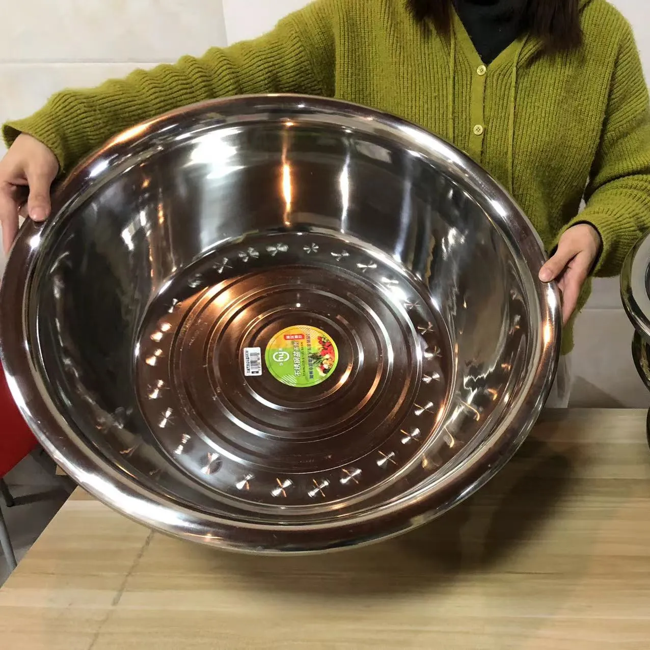 Mangkuk besar bak cuci baja tahan karat mangkuk bulat logam besar untuk dapur diameter 45cm-80cm