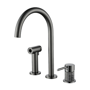 Kitchen Faucet 360 Degree Rotate 2 Handle Deck Mounted Contemporary Style Ceramic Valve Core - Product Image 4