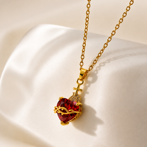 Collar con Cruz de Corazón, Joyería con Colgante de <span class=keywords><strong>Fe</strong></span>, Amor y Protección, Dropshipping para Vendedores de Shopify, Cadena de Cristal Rojo Dorado - Product Image 5