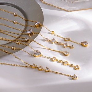 Stainless Steel <b>Necklace</b> With Diamond Heart Shape Bezel Setting Long Sweater Chain For Women Daily Wear Gift Jewelry - Product Image 1