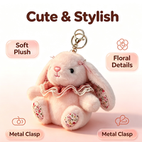 Porte-clés en peluche lapin à oreilles tombantes, adorable jouet en peluche lapin avec col à carreaux, mini breloques pour sacs à main, sacs à dos, portefeuilles
