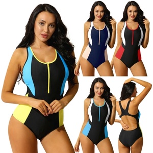Traje de baño de una pieza para mujer con cremallera frontal, espalda cruzada, bloques de color y recortes, para natación deportiva y entrenamiento atlético, personalizado - Product Image 1