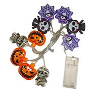 Guirlandes lumineuses LED d'Halloween alimentées par piles, étanches, en forme de citrouille, de crâne et de toile d'araignée, décorations féériques