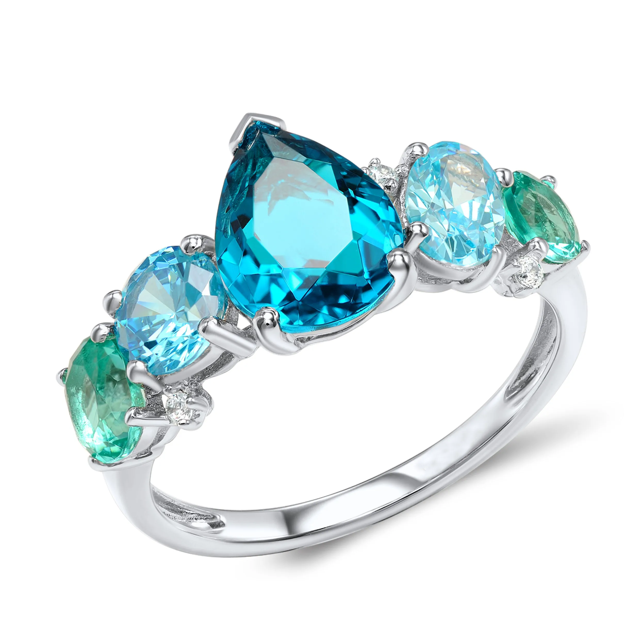 Custom oval shape 925 sterling silver Syn. Blue Topaz created ruby white cz zircon engagement ring
