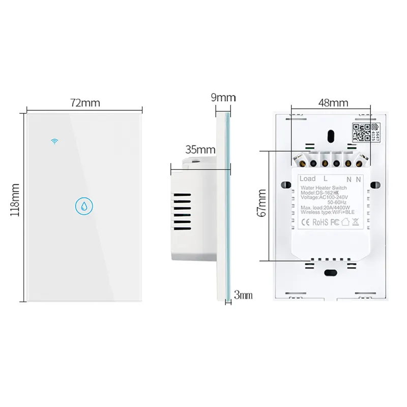 Homekit 20A 4000W High Power Boiler Switch US WiFi Touch Wall Switch for Water Heater Smart Home Works with Alexa Google Home Si