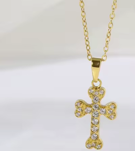 Colar com Pingente Crucifixo de Zircônia Cúbica Micro Cruzada em Aço Inoxidável - Joia Religiosa de Fé - Lançamento Quente - Product Image 4