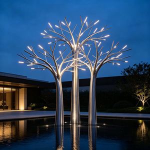 Escultura de Árbol Abstracta Grande de Acero Inoxidable, Estatua de Árbol de Metal Espejo para Decoración de Plazas, Jardines y Paisajes al Aire Libre - Product Image 5