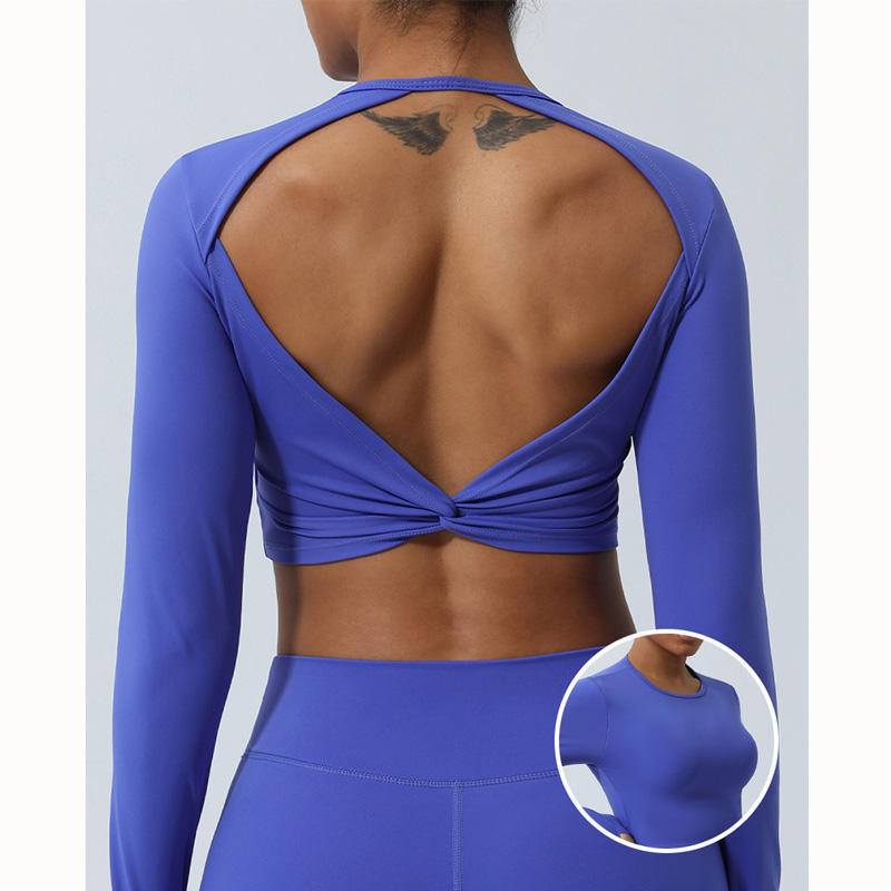 JY 2026 New Arrival Spring Women Active Sports Gym Wear Long Sleeve Crop Top T Shirt Women Open Back Yoga Top T-shirt for Women