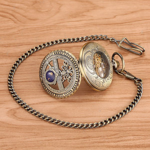Antiguo Vintage Hollow Blue Moon Star Steampunk Skeleton Reloj de bolsillo mecánico para hombres Diseño de cuerda manual - Product Image 4