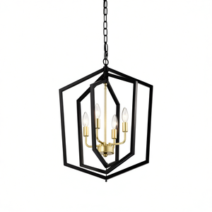 Lustre géométrique moderne à 4 lumières, noir mat et or, suspension en fer de style industriel de 18,11 pouces pour salle à manger et cuisine - Product Image 1