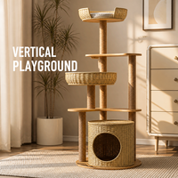 Arbre à chat en rotin personnalisé, tour multi-niveaux pour chat avec paniers en osier et poteaux à gratter en sisal, fabricant OEM ODM