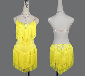 Abito Latino con <span class=keywords><strong>Frange</strong></span> Arancioni, Costume da Ballo Jazz e Tango, <span class=keywords><strong>Gonna</strong></span> da Ballo con Nappe per Spettacoli, Feste e Performance sul Palco per Donne - Product Image 6