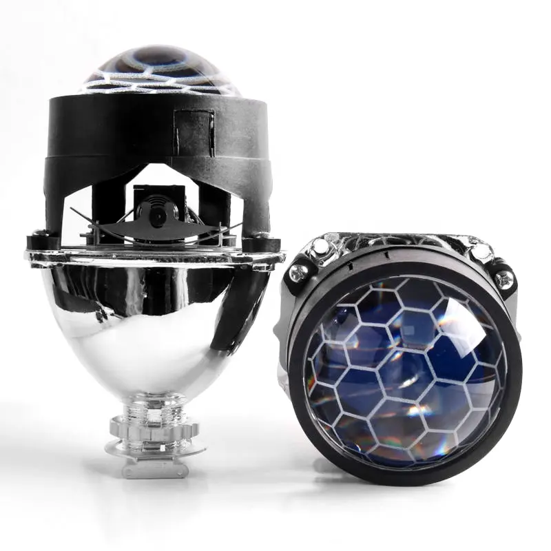 2.5 Inci Lapisan Biru Sarang Madu Mini Bi Xenon Lensa Proyektor DRL Mata Malaikat Masker Kafan Fit H4 H7 Kit Perakitan Sepeda Motor Mobil