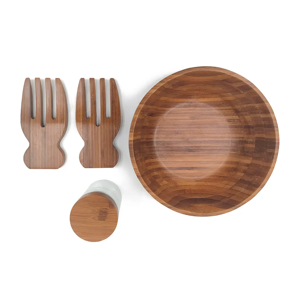 Disesuaikan grosir 100% bambu alami mangkuk kayu buatan tangan bulat mangkuk Salad buah bambu mangkuk untuk dapur