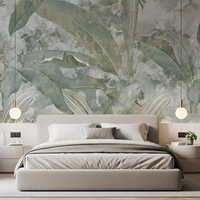 Papier peint mural vintage vert vieilli effet velours, texture nature morte, style rétro jungle, pour fond TV de salon, décoration personnalisée