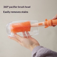 Kit de brosses en silicone 3-en-1 pour biberons, nettoyeur portable pour sucettes et pailles, base de support, brosse de nettoyage profond à 360° pour tasses