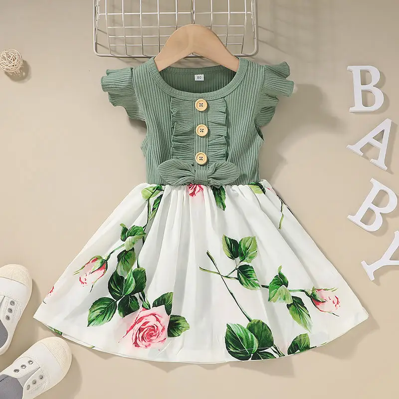 Baby Girls Summer Clothes Boutique Kids Dresses Flower Printed Princess Dress Cute Newborn Infant Baby Girl Dresses