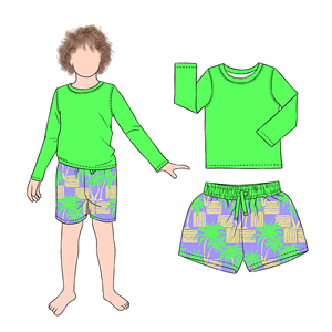 <span class=keywords><strong>Costume</strong></span> <span class=keywords><strong>da</strong></span> <span class=keywords><strong>Bagno</strong></span> per Bambini 2 Pezzi, Maniche Lunghe, Top Tinta Unita <span class=keywords><strong>con</strong></span> Pantaloncini Stampati, Comodo e Alla Moda per l'Estate - Product Image 6