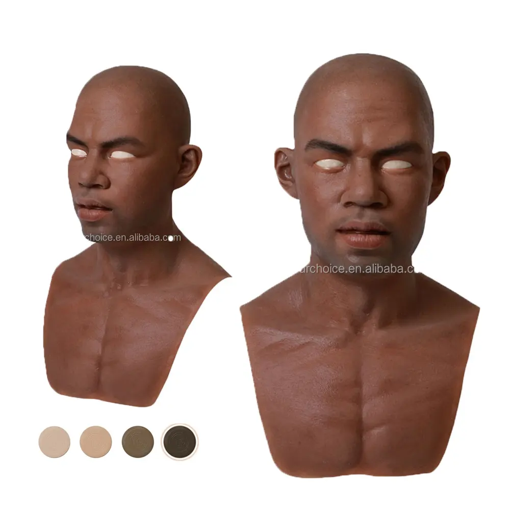 Black Customized African skin Tone Full Silicone Head Mask Young Man For Cosplay Halloween Party Masquerade Ball Filming