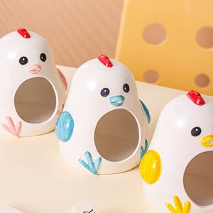 햄스터 드워프 기니피그 애완 동물을위한 여름 냉각 세라믹 둥지 숨기기 침대 애완 동물을위한 황금 단색 패턴 - Product Image 4