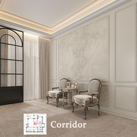 Projet de villa française moderne et luxueuse, avec comptoir en marbre intégré et meuble de chevet intégré, solution de décoration clé en main