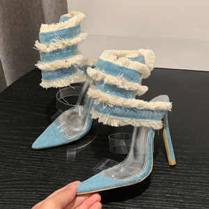 Sandales à talons serpentins en jean sexy pour femme, version européenne et américaine - Product Image 3