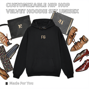 Conjunto Personalizable de Sudadera con Capucha de Algodón y Pantalones de Chándal de Terciopelo de 400 Gsm, Estilo Hip Hop, Unisex, para Primavera - Product Image 2