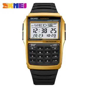 SKMEI 2255 Calculadora de moda diseño clásico Retro hombres TPU Correa pantalla LED relojes 3Bar reloj Digital resistente al agua reloj hombre