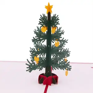 Custom 3d Kerstkaarten Vrolijk Kerstboom Laser Cut 3d Kerst Pop Up Wenskaart