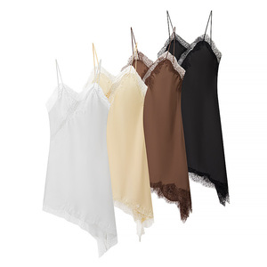 Stile da donna in tinta unita Casual estivo <span class=keywords><strong>Mini</strong></span> bretelle asimmetriche con pizzo Sexy - Product Image 5