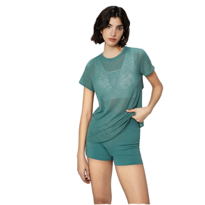 Camiseta Deportiva de Manga Corta para Mujer, Ligera, para Gimnasio, Ejercicio, Yoga, con Espalda Descubierta, Ajuste Holgado, Transpirable - Product Image 1