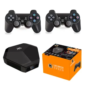 M8 X6 konsol Game TV 64GB 2.4G, konsol Game Video Retro nirkabel dengan 15000 Game bawaan untuk PS1 HD 4K TV dengan Gamepad