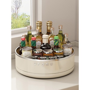 Uforu Rotating Spice Rack Round <b>Plastic</b> Kitchen Countertop Storage <b>Box</b> For Oil Salt Soy Sauce Vinegar Condiments Easy Clean - Product Image 1
