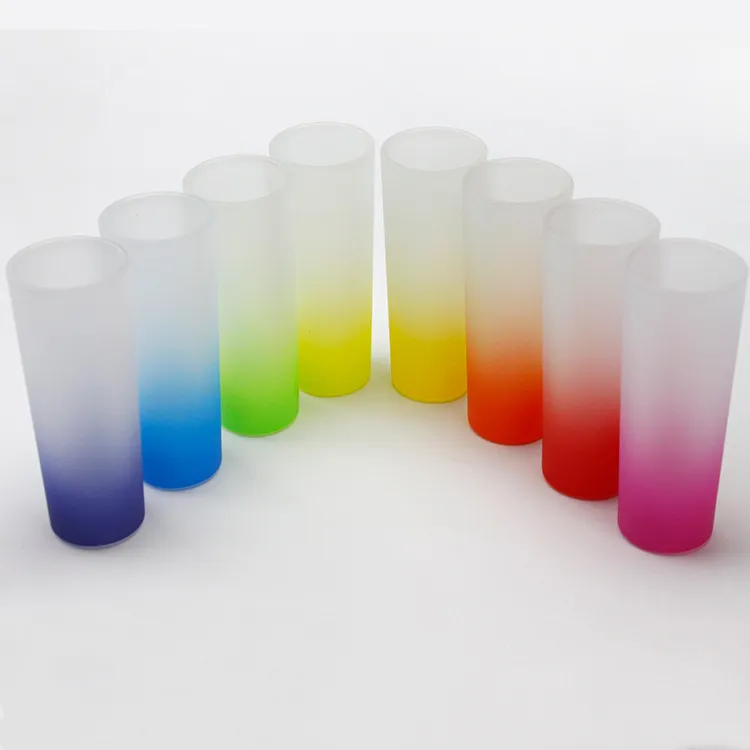 3oz Gradient Rainbow Colorful Bottom Frosted Sublimation Blanks Shot Glass Sublimation Mini Glass Cups Whisky Shot Glasses