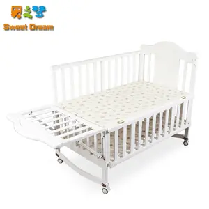 Pine Wood Multifunctional Baby Cradle Bed Newborn Movable Children Cribs For Babies with Adjustable Wheels