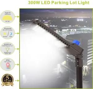 7 años de garantía farola 300W alumbrado público al aire libre 140lm/W 100-277vac foto sensor estacionamiento luz LED