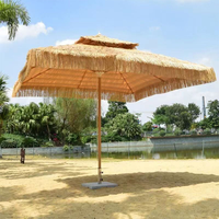 Paviliun Payung Lipat Dua Lapis Daun Palem PE Sumber Pabrik, Ringan, Pelindung Matahari untuk Pantai, Resor, Hotel, Taman