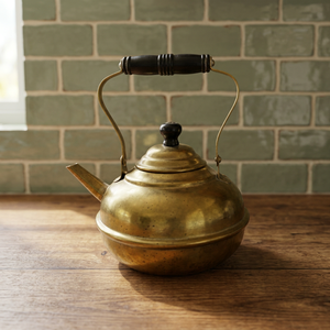 Vintage Brass Tea Kettle With <b>Lid</b> And Black Handle Water <b>Pot</b> Kettles Metal Design Style - Product Image 4