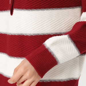Womens <strong>Woolen</strong> Stripe Knitted <strong>Tops</strong> 100% Wool Elegant Crew Neck Knitted Pullover with Elastic Ribbed Hem - Product Image 5