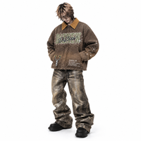 Veste homme DiZNEW High Street avec logo gothique imprimé, en toile épaisse délavée, style Darkwear, fabrication OEM