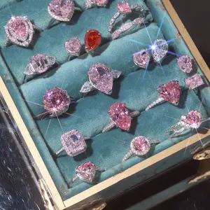 Dylam anéis de noiva rosa romântico 5a 8a, zircônia cúbica cz, joias de noivado para presente de casamento, prata esterlina 925
