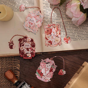 LABON Marcador de Libros de Metal Oro Rosa, Estilo Lolita, Hueco, de Latón, con Dijes Esmaltados, Diseño Kawaii de Gato y Conejo, Regalo de Papelería - Product Image 2